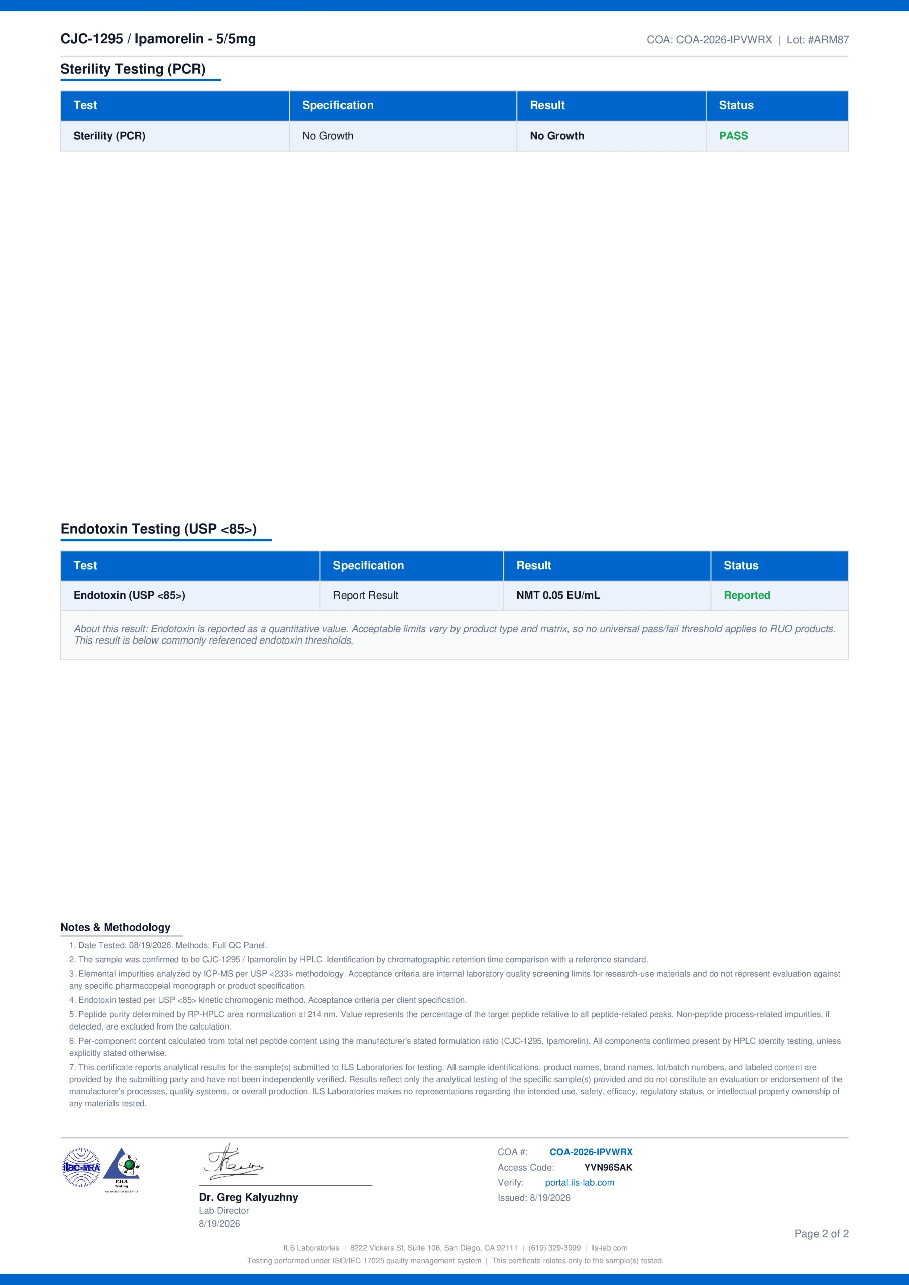 CJC/IPA 5/5mg Aug 2026 COA p2
