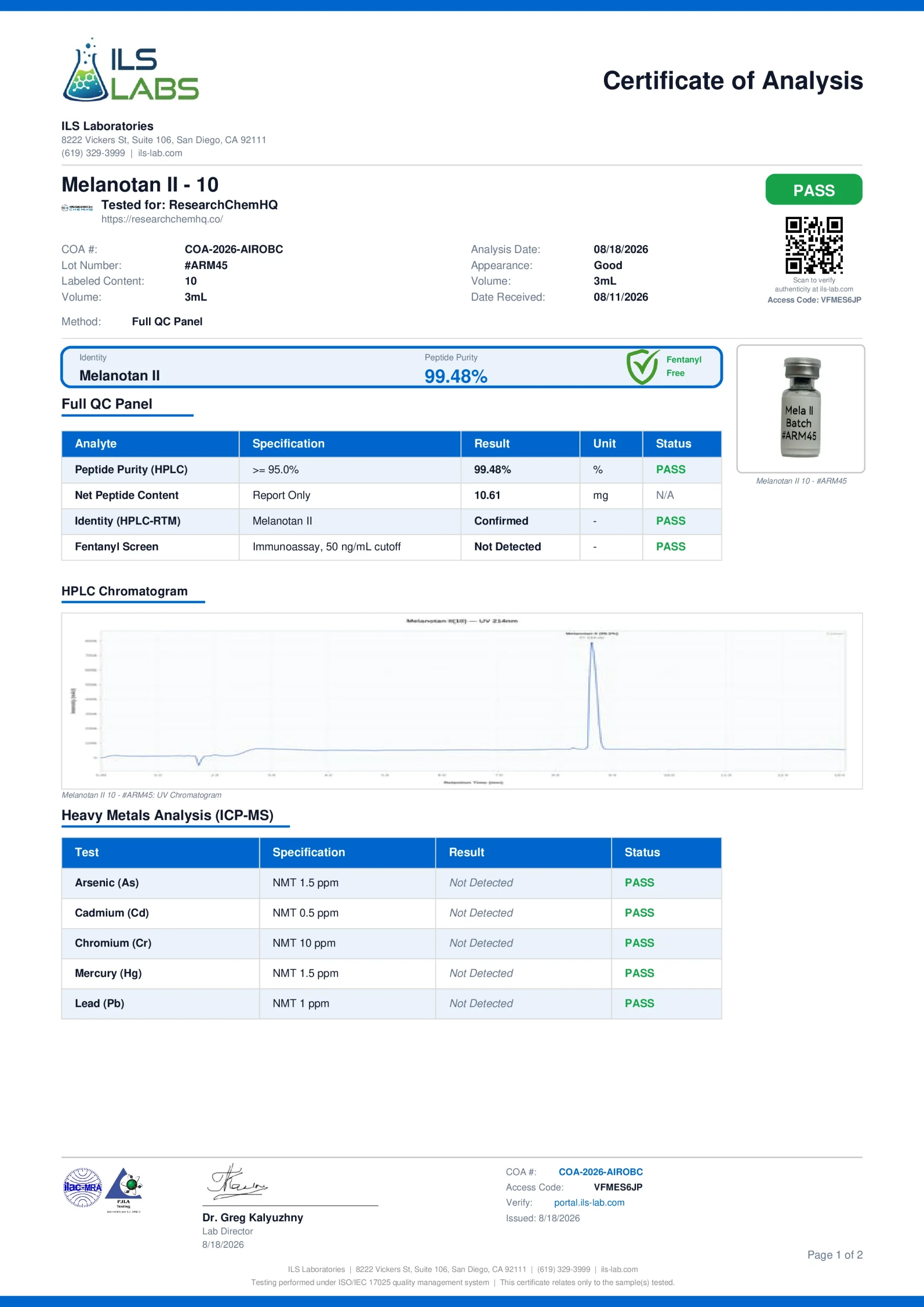 Melanotan 2 10mg Aug 2026 COA p1