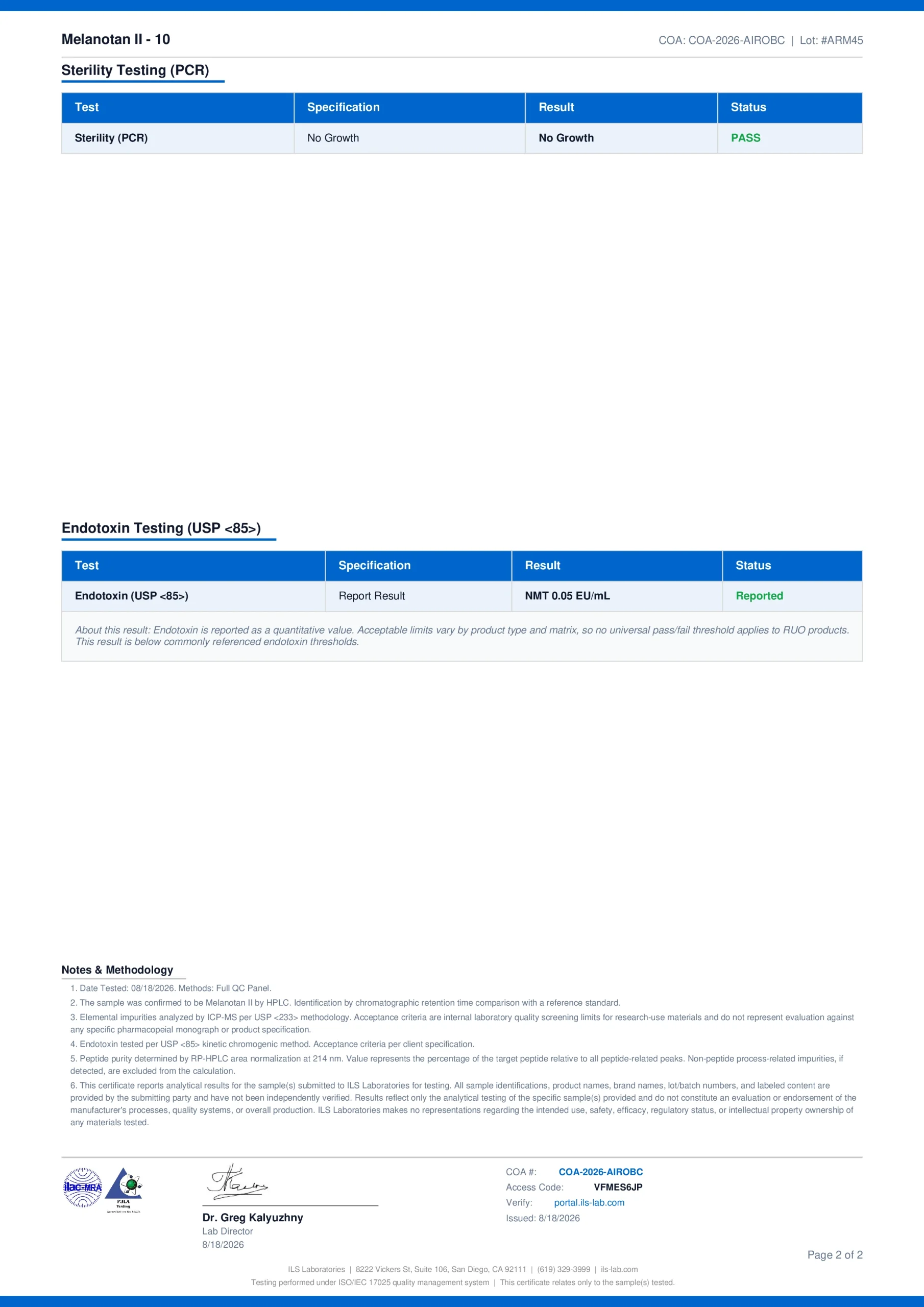Melanotan 2 10mg Aug 2026 COA p2